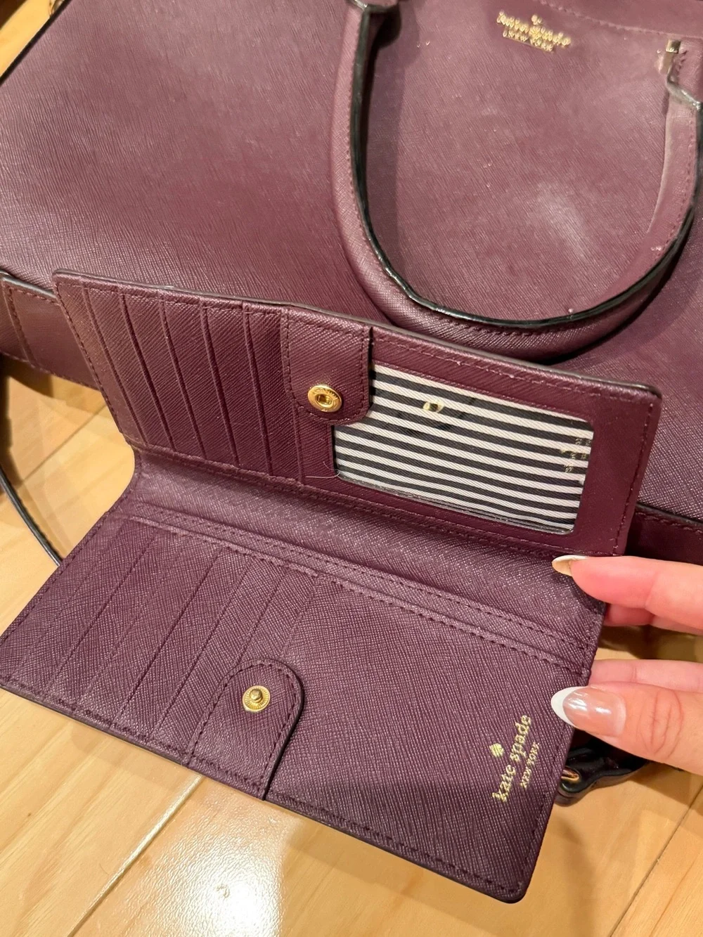 NWOT Kate Spade New York Plum Saffiano Leather Briefcase Tote & Matching Wallet